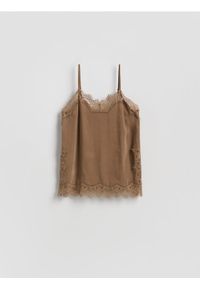 Reserved - Bluzka z modalem - beżowy. Kolor: beżowy. Materiał: tkanina #1