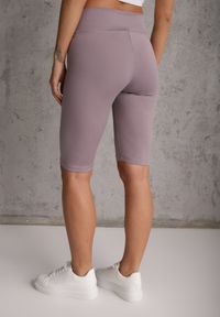 Renee - Jasnofioletowe Szorty Bikery High Waist z Wyszczuplającym Pasem Briarrose. Okazja: na co dzień. Stan: podwyższony. Kolor: fioletowy. Materiał: len. Styl: sportowy, casual #2