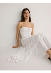 Reserved - Spódnica maxi z falbanami - biały. Kolor: biały. Materiał: bawełna #1