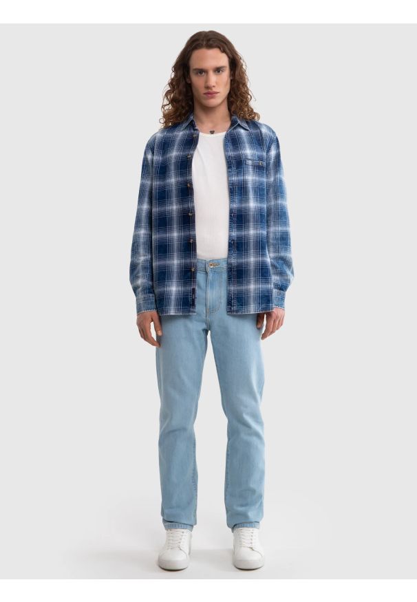 Big-Star - Jeansy męskie z prostą nogawką z kolekcji Authentic jasnoniebieskie Workwear Trousers 253. Okazja: na co dzień. Kolor: niebieski. Sezon: lato. Styl: klasyczny, casual, elegancki