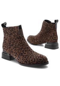 Brązowe Botki S.Barski Eleganckie Buty Damskie Panterka. Okazja: na co dzień. Kolor: brązowy. Materiał: materiał. Szerokość cholewki: normalna. Wzór: motyw zwierzęcy. Obcas: na obcasie. Styl: elegancki. Wysokość obcasa: średni #3