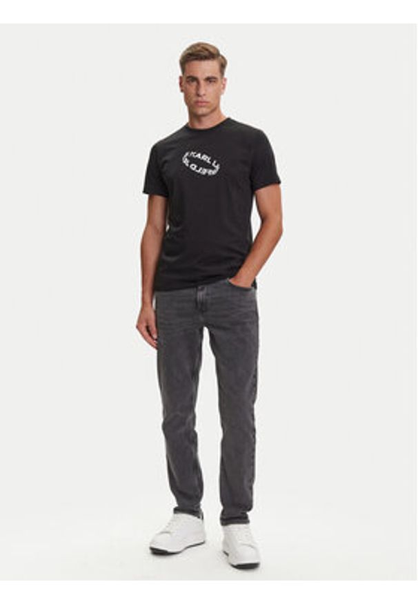Karl Lagerfeld Jeans T-Shirt A3M17037 Czarny Slim Fit. Kolor: czarny. Materiał: syntetyk, bawełna