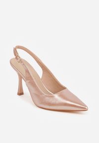 Renee - Szampańskie Eleganckie Szpilki Slingback VICES z Wkładką ze Skóry Naturalnej Madede. Okazja: na randkę, na wesele, na ślub cywilny, na imprezę. Nosek buta: szpiczasty. Zapięcie: pasek. Kolor: złoty. Materiał: skóra. Obcas: na szpilce. Styl: elegancki #7