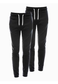 Ombre Clothing - Zestaw spodni męskich dresowych BASIC - 2 pak czarne V5 - Rozmiar: S. Kolor: czarny. Materiał: dresówka. Wzór: aplikacja, jednolity. Styl: klasyczny