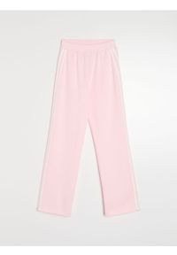 Sinsay - Spodnie carrot z miękkiej dzianiny scuba z lampasem - różowy. Kolor: różowy. Materiał: dzianina #1