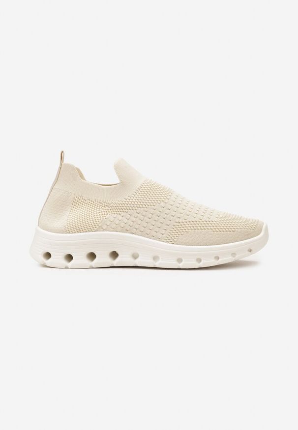Born2be - Beżowe Buty Sportowe ze Skarpetkową Cholewką do Kostki Eirona. Kolor: beżowy. Szerokość cholewki: normalna