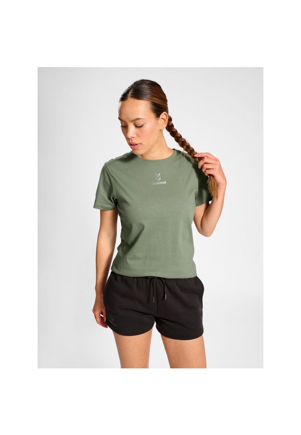 Damska bawełniana koszulka w jodełkę Hummel Active. Kolor: zielony. Materiał: bawełna. Wzór: jodełka. Sport: fitness