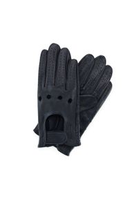 Wittchen - Rękawiczki samochodowe męskie ze skóry licowej czarne. Kolor: niebieski. Materiał: skóra #1