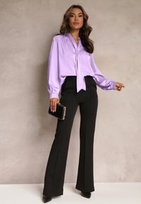 Renee - Fioletowa Satynowa Bluzka z Wiskozy z Ozdobnym Krawatem Mercaldo. Kolor: fioletowy. Materiał: satyna, wiskoza. Styl: elegancki #3