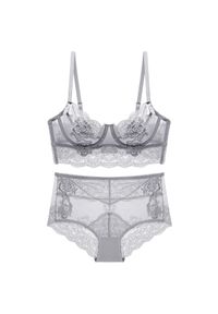 Intica - Komplet bielizny z koronką na romantyczne wieczory Sherilyn. Kolor: szary. Materiał: koronka. Wzór: koronka