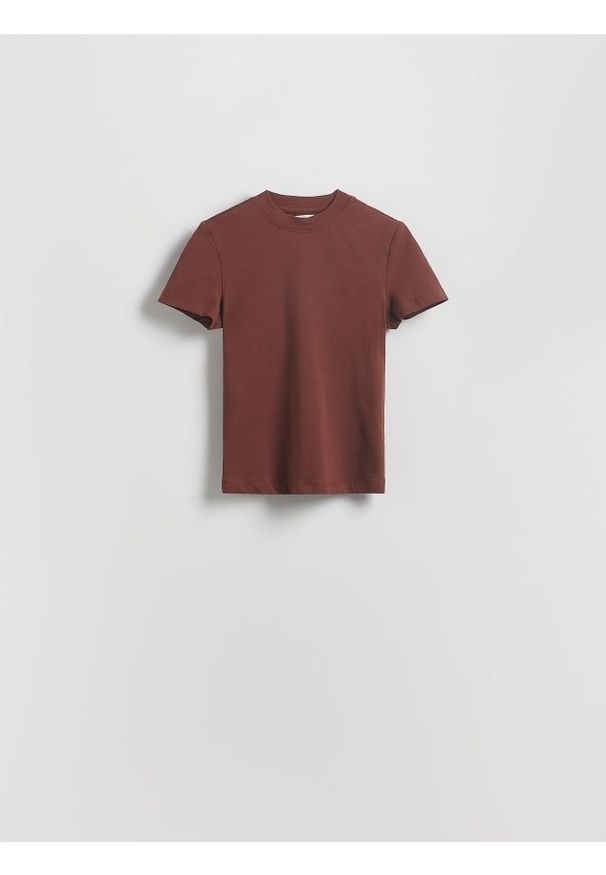 Reserved - T-shirt regular - brązowy. Kolor: brązowy. Materiał: bawełna, włókno, dzianina