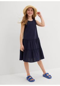 bonprix - Sukienka midi z przewiewnego muślinu. Kolor: niebieski. Materiał: bawełna. Długość rękawa: bez rękawów. Sezon: lato. Typ sukienki: trapezowe. Długość: midi #3