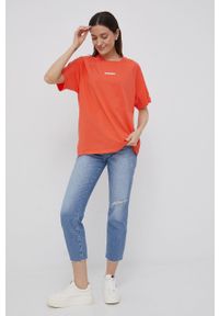 Superdry t-shirt bawełniany kolor pomarańczowy. Okazja: na co dzień. Kolor: pomarańczowy. Materiał: bawełna. Długość rękawa: raglanowy rękaw. Wzór: nadruk. Styl: casual #3
