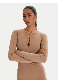 Karl Lagerfeld - KARL LAGERFELD Sukienka dzianinowa B1W13003 Beżowy Regular Fit. Typ kołnierza: dekolt w karo. Kolor: beżowy. Materiał: wiskoza #4