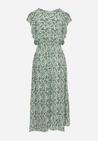 Born2be - Zielona Sukienka Bawełniana z Gumką w Talii i Mozaikowym Wzorem Indaria. Kolor: zielony. Materiał: bawełna #4