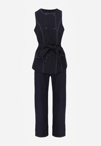 Born2be - Granatowy Komplet Garniturowy Kamizelka z Paskiem i Szerokie Spodnie Zina. Kolor: niebieski #4