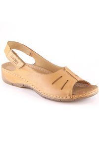 Skórzane komfortowe sandały damskie na rzep brązowe Helios 117. Zapięcie: rzepy. Kolor: brązowy. Materiał: skóra