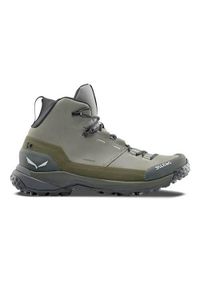 Buty trekkingowe męskie Salewa Puez Leather Mid Powertex. Kolor: zielony. Materiał: materiał. Szerokość cholewki: normalna