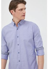 BOSS koszula bawełniana męska slim z kołnierzykiem button-down. Typ kołnierza: button down. Kolor: niebieski. Materiał: bawełna