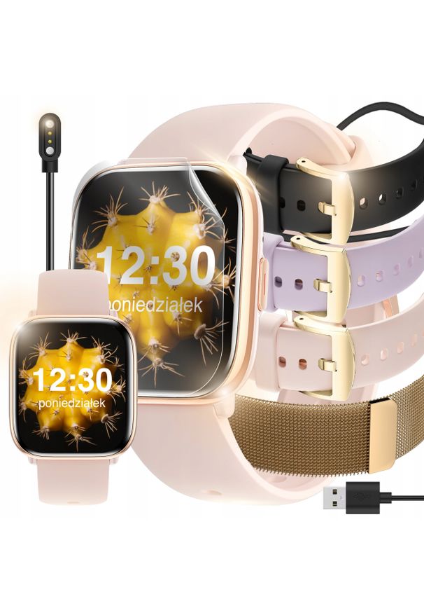 WonderWatch - SMARTWATCH ZEGAREK DAMSKI POLSKIE MENU ROZMOWY SPORT AMOLED 4 PASKI. Rodzaj zegarka: smartwatch. Styl: sportowy