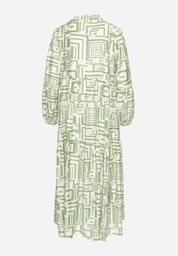 Born2be - Zielona Rozkloszowana Sukienka Koszulowa z Wiskozą w Geometryczny Wzór Alineria. Okazja: na co dzień. Kolor: zielony. Materiał: wiskoza. Wzór: geometria. Typ sukienki: koszulowe. Styl: klasyczny, casual, elegancki #3