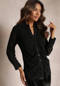 Renee - Czarna Marszczona Koszula Koronkowa Vondra. Kolor: czarny. Materiał: koronka #2