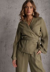 Renee - Zielona Wiskozowa Bluzka z Kopertowym Dekoltem i Wiązaniem z Boku Velarila. Typ kołnierza: dekolt kopertowy. Kolor: zielony. Materiał: wiskoza #5