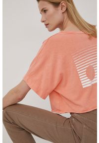 Roxy t-shirt damski kolor pomarańczowy. Kolor: pomarańczowy. Materiał: dzianina