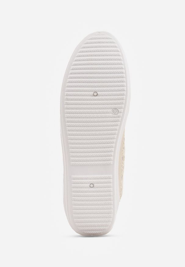 Renee - Beżowe Tenisówki z Ażurowymi Wstawkami Po Bokach Salessa. Okazja: na co dzień. Zapięcie: sznurówki. Kolor: beżowy. Materiał: jeans. Wzór: ażurowy. Styl: casual, sportowy