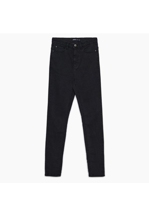 Cropp - Ciemnoszare jeansy z wysokim stanem - Szary. Stan: podwyższony. Kolor: szary