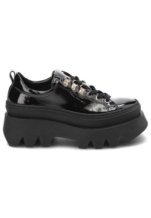 CheBello - Czarne Sneakersy Chebello Wygodne Skórzane Buty Damskie. Okazja: do pracy, na co dzień, na spacer. Kolor: czarny. Materiał: skóra. Szerokość cholewki: normalna. Obcas: na obcasie. Styl: sportowy, casual. Wysokość obcasa: niski