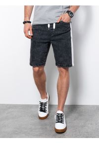 Ombre Clothing - Krótkie spodenki męskie jeansowe - czarne V3 W363 - XXL. Kolor: czarny. Materiał: jeans. Długość: krótkie #3