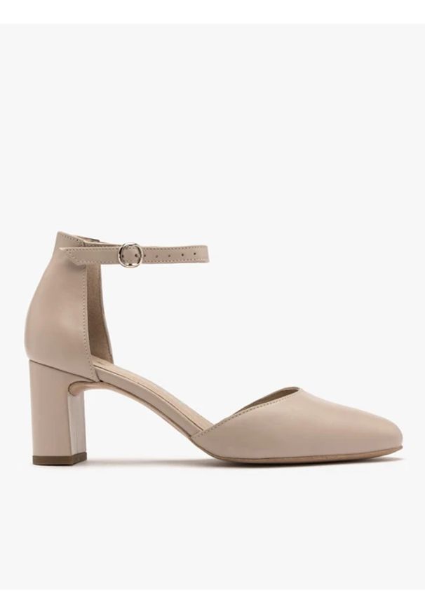 Ryłko - Beżowe czółenka z paskiem wokół kostki. Nosek buta: okrągły. Zapięcie: pasek. Kolor: beżowy. Materiał: skóra. Obcas: na obcasie. Styl: street. Wysokość obcasa: średni