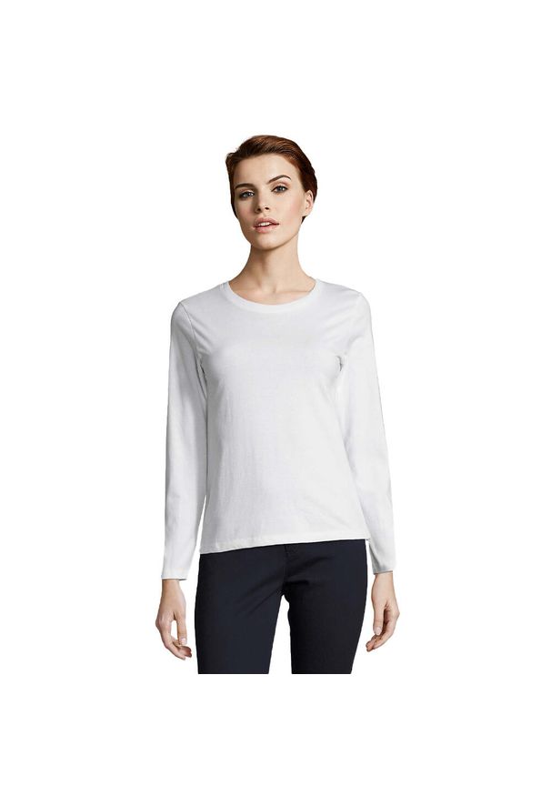 SOL'S - Damska Koszulka Z Długim Rękawem Imperial. Kolor: biały. Długość rękawa: długi rękaw. Długość: długie. Sport: turystyka piesza