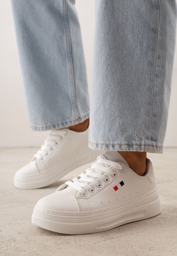 Born2be - Białe Klasyczne Sneakersy VICES w Stylu Tenisówek na Grubej Podeszwie Galanatea. Kolor: biały. Materiał: jeans. Wzór: gładki