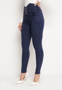 Born2be - Granatowe Spodnie Jeansowe z Wysoką Talią Paper Bag z Guzikami Prilia. Kolor: niebieski. Materiał: jeans #1