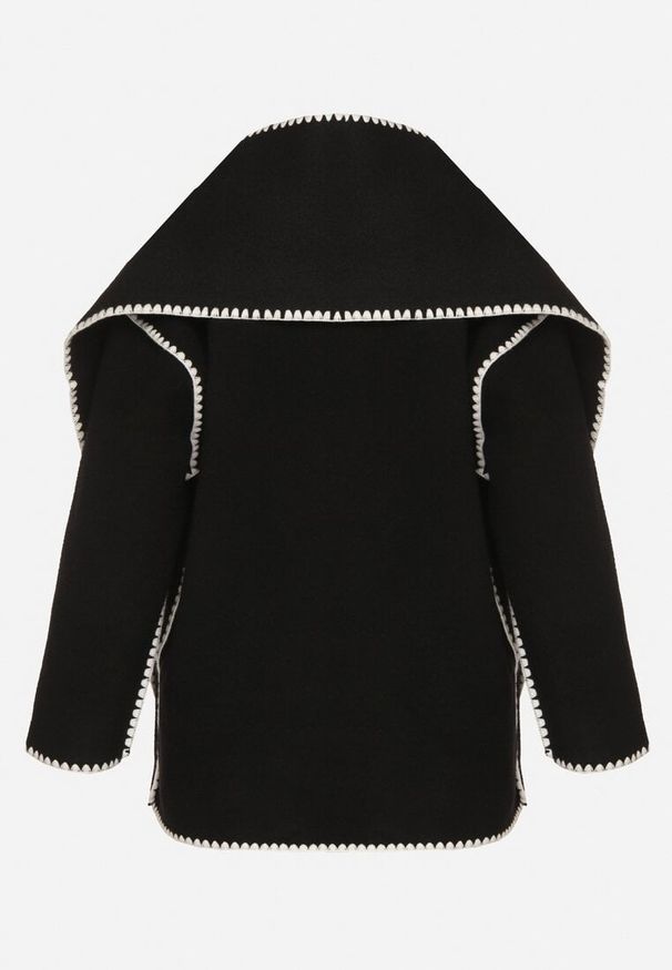 Born2be - Czarna Pudełkowa Kurtka z Ozdobnymi Przeszyciami i Szalikiem Salenalia. Okazja: na co dzień. Kolor: czarny. Materiał: jeans. Styl: casual, elegancki