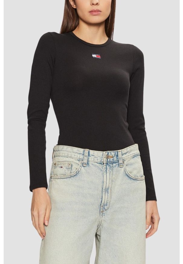 Tommy Jeans - TOMMY JEANS Czarny longsleeve damski, Rozmiar M. Kolor: czarny. Długość rękawa: długi rękaw