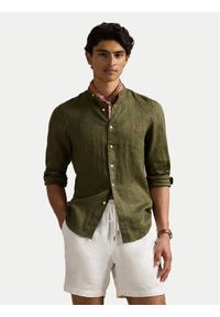 Polo Ralph Lauren Koszula 710968925003 Khaki Slim Fit. Typ kołnierza: polo. Kolor: brązowy. Materiał: len