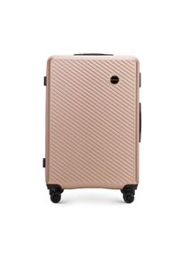 Wittchen - Duża walizka z ABS-u w ukośne paski pudrowy róż. Kolor: różowy. Materiał: poliester. Wzór: paski #1