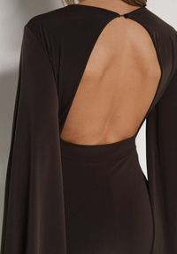 Born2be - Brązowy Długi Kombinezon z Szerokimi Rękawami i Odkrytymi Plecami Dasima. Okazja: na imprezę. Kolor: brązowy. Długość: długie. Styl: klasyczny, elegancki #6