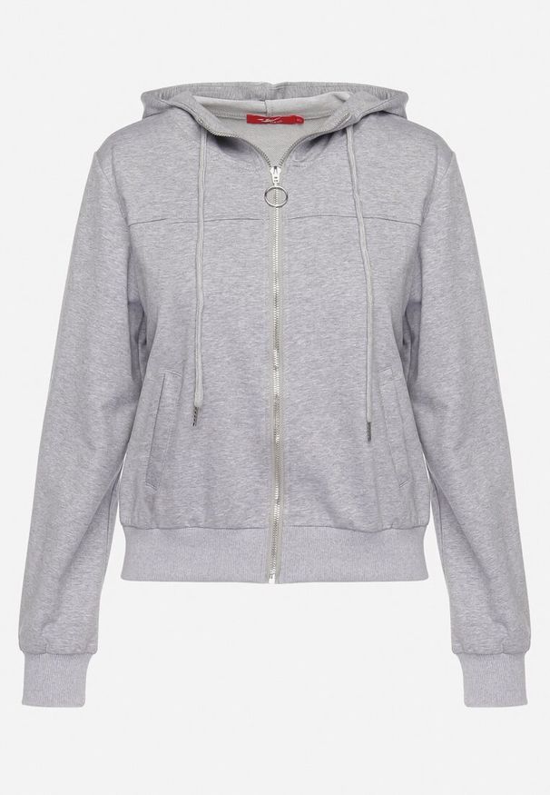 Born2be - Szara Bluza z Kapturem na Suwak Wykończona Ściągaczami Diacra. Typ kołnierza: kaptur. Kolor: szary. Styl: sportowy, klasyczny