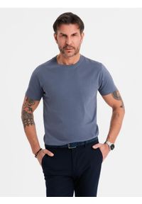 Ombre Clothing - T-shirt męski klasyczny bawełniany BASIC - niebieski denim V7 OM-TSBS-0236 - XXL. Okazja: na co dzień. Kolor: niebieski. Materiał: denim, bawełna. Styl: klasyczny #8
