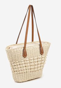 Born2be - Beżowa Torebka Shopperka z Plecionką Feladwena. Kolor: beżowy. Wzór: aplikacja. Styl: elegancki, casual
