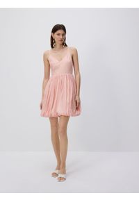 Reserved - Sukienka bombka z lyocellem - różowy. Kolor: różowy. Materiał: tkanina. Typ sukienki: bombki #1