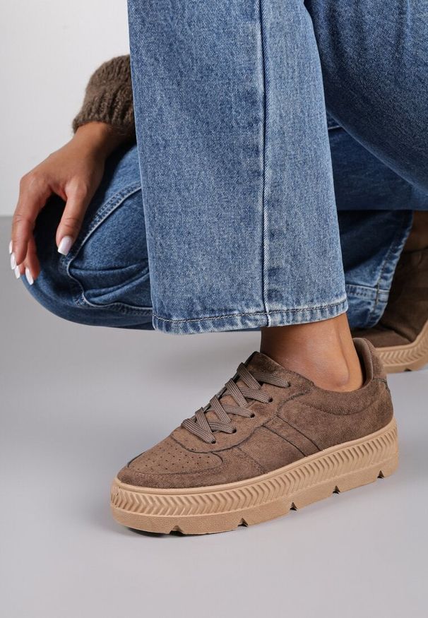 Renee - Brązowe Sneakersy Vices na Platformie z Tłoczeniem Alarrive. Kolor: brązowy. Materiał: skóra. Obcas: na platformie