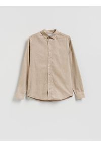 Reserved - Koszula slim z bawełny egipskiej - beżowy. Kolor: beżowy. Materiał: bawełna #1