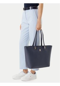 TOMMY HILFIGER - Tommy Hilfiger Torebka Emblem Shopper AW0AW15178 Granatowy. Kolor: niebieski. Materiał: skórzane #1