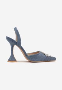 Renee - Niebieskie Sandały na Obcasie Klepsydra z Paskiem z Gumką i Kryształkami Alatria. Okazja: na co dzień. Zapięcie: pasek. Kolor: niebieski. Obcas: na obcasie. Styl: casual. Wysokość obcasa: średni #5