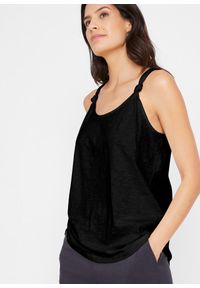 bonprix - Top bawełniany z ozdobnymi przewiązaniami. Kolor: czarny. Materiał: bawełna. Długość rękawa: na ramiączkach #1